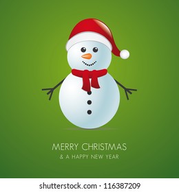 snowman with scarf and santa claus hat