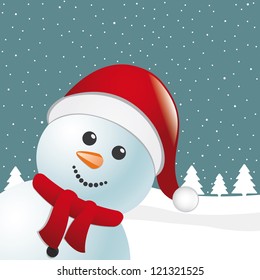 snowman scarf santa claus hat winter landscape