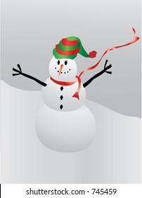 Snowman with Scarf and Ski Cap
