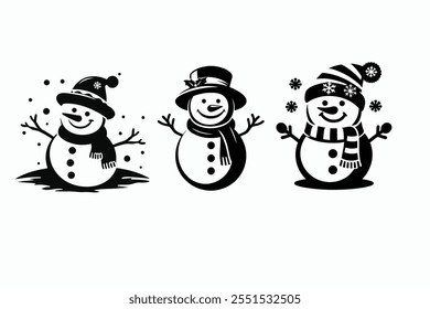 Snowman with a scarf and a small hat silhouette icon
