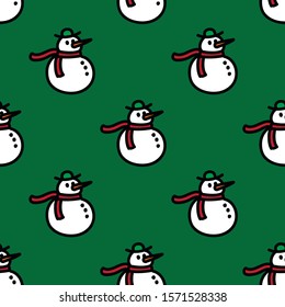 snowman seamless doodle pattern, vector illustration