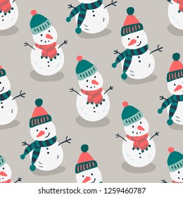 Snowman Seamless Pattern Background, Christmas Vector illustration