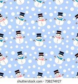 Snowman Seamless Pattern Background, Christmas Vector illustration