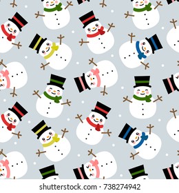 Snowman Seamless Pattern Background, Christmas Vector illustration