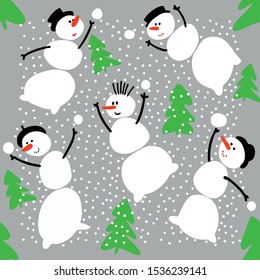 Snowman Seamless Pattern Background, winter ornament Christmas Vector illustration