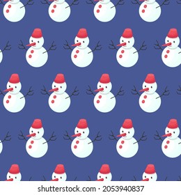 Snowman seamless pattern. Christmas festive background. New year flat vector illustration.