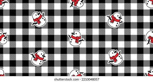 Snowman seamless pattern Christmas Santa Claus tartan plaid checked scarf isolated tile background repeat wallpaper illustration gift wrapping paper design