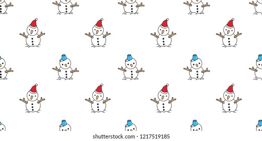 Snowman seamless pattern Christmas vector Santa Claus Xmas snow polar bear cartoon scarf isolated tile background repeat wallpaper