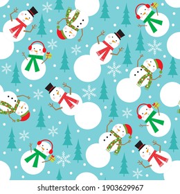 snowman seamless pattern design on blue background