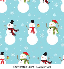 snowman seamless pattern design on blue background