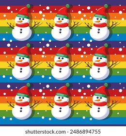 snowman seamless pattern rainbow christmas style holiday snow style vector