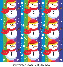 snowman seamless pattern rainbow christmas style holiday snow style vector