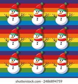 muñeco de nieve patrón sin fisuras arco iris estilo de navidad vacaciones estilo de nieve Vector