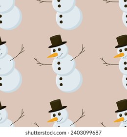 Snowman seamless pattern. Simple winter vector design. Cute background character for kids. Christmas, New year.