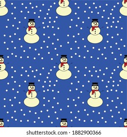 Snowman seamless pattern with snowflakes dot, vector illustation background