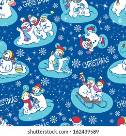 Snowman seamless pattern. Template for christmas winter design. Seamless pattern can be used for wallpaper, pattern fills, web page background, surface textures.