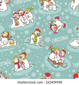 Snowman seamless pattern. Template for christmas winter design. Seamless pattern can be used for wallpaper, pattern fills, web page background, surface textures.