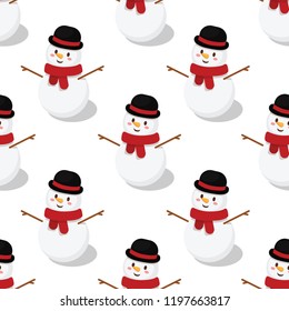 Snowman seamless pattern. Vector illustration