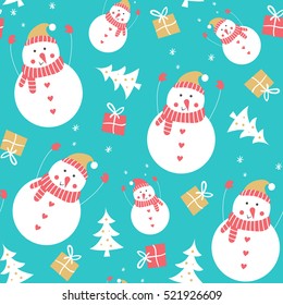 Snowman seamless pattern. Vector illustration 