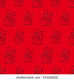 Snowman, seamless pattern. Winter, Holiday, Christmas, New Year. Vector Illustration.