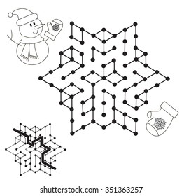 Snowman search the way. Kid maze game to be colored.