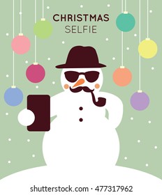 Snowman selfie. Funny Christmas card.