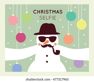 Snowman selfie. Funny Christmas card.