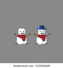 snowman set with different style in pixel art style