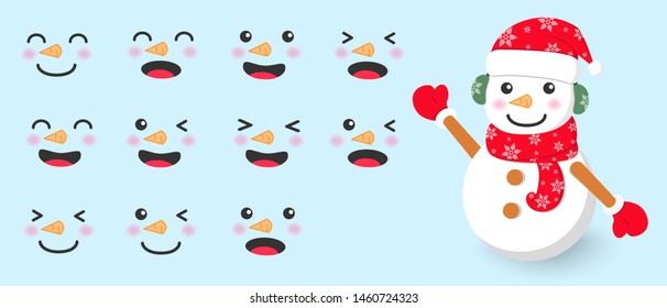 snowman and set of happy or funny faces.