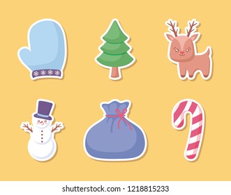 snowman with set icons of christmas