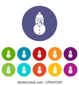 Snowman set icons in different colors isolated on white background