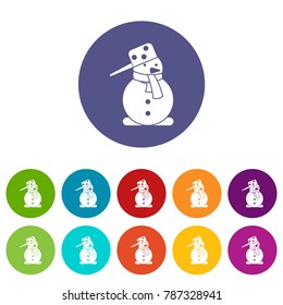 Snowman set icons in different colors isolated on white background