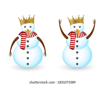 Snowman se puso sobre un fondo blanco. Ilustración vectorial.