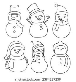 Snowman set outline vector illustration, suitable for sticker, icon and graphic design elements