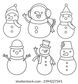 Dibujo vectorial de contorno de Snowman, adecuado para elementos de pegatinas, iconos y diseño gráfico