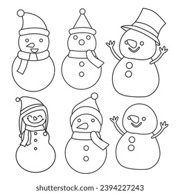 Dibujo vectorial de contorno de Snowman, adecuado para elementos de pegatinas, iconos y diseño gráfico