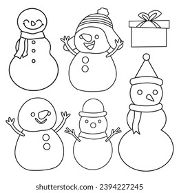 Dibujo vectorial de contorno de Snowman, adecuado para elementos de pegatinas, iconos y diseño gráfico