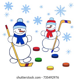 Snowman set, vector illustration. Christmas design. Winter.