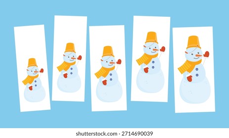 Conjunto de muñeco de nieve. Ilustración vectorial en un estilo plano. Colección de muñeco de nieve.
