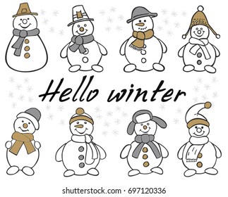 Snowman Set. Winter christmas snowman isolated vector illustration
