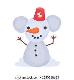 Snowman in the shape of a mouse. Vector illustration.