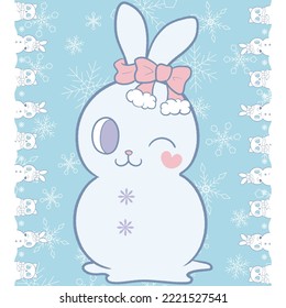 Snowman in the shape of a rabbit and cat