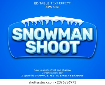 snowman shoot text effect, font editable, typography, 3d text for games. vector template