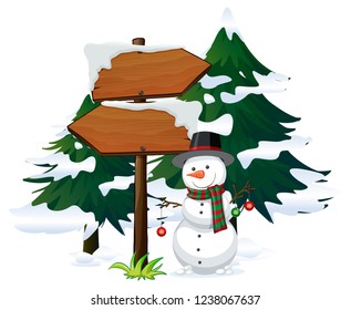 Snowman with signboard template illustration