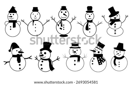 Snowman silhouette vector illustration set