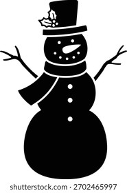 Vector de la silueta del muñeco de nieve aislado.
Icono de silueta de personaje clásico de muñeco de nieve de Navidades de invierno.
Fondo transparente. 