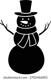 Schneemann-Silhouettenvektor einzeln.
Winter Weihnachten Schneemann klassischen Charakter Silhouette Symbol.
Transparenter Hintergrund. 