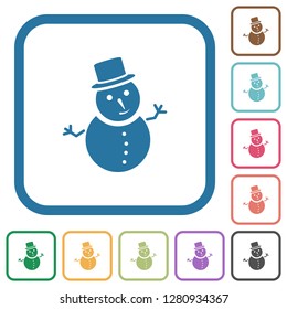 Snowman simple icons in color rounded square frames on white background