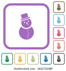 Snowman simple icons in color rounded square frames on white background