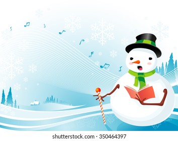 Snowman singing Christmas carols-Adorable snowman on a scenic winter landscape